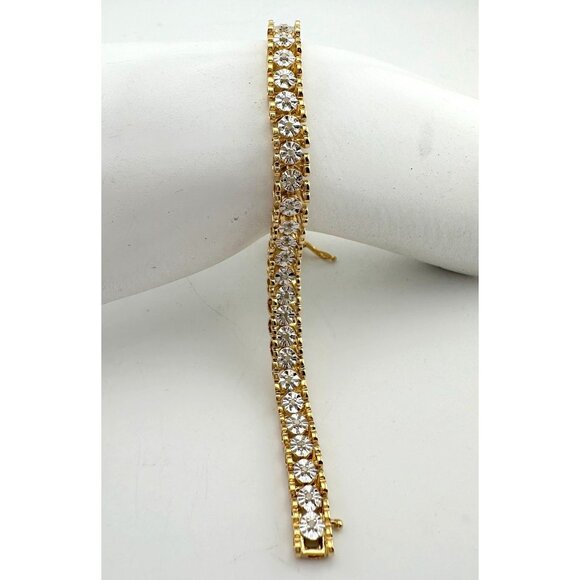 1/2 Carat Diamond Bracelet w Heart Pattern on Side 14kt Gold Overlay Sterling - Picture 7 of 13